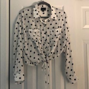 Lumiere Polka dot Blouse with Cinched Tie Waist